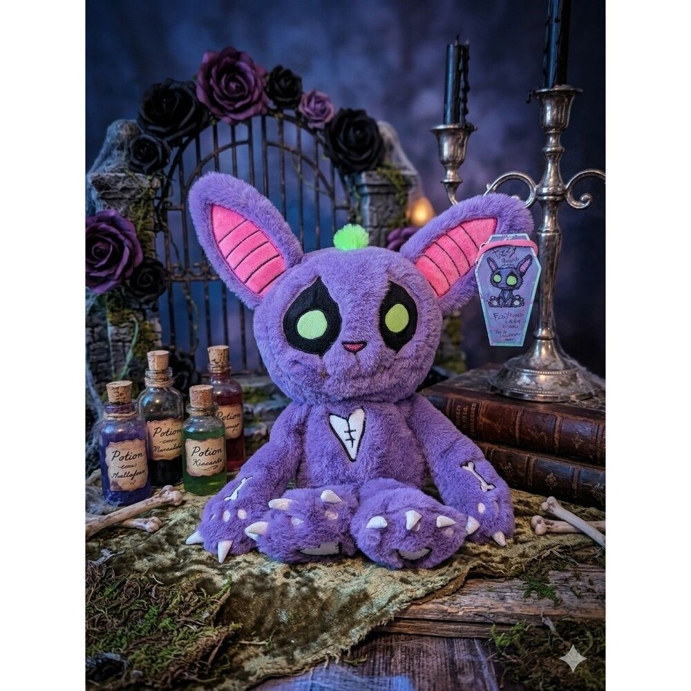 Gus Fink Fizzy Magoots Plushie Pal Purple Goth Plush Stuffed Animal Green Eyes